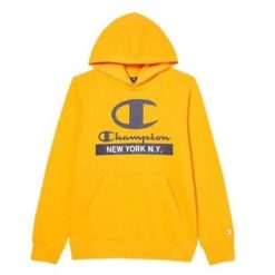 Bluza sportowa chłopięca Champion Hooded Sweatshirt. Żółte bluzy dla chłopców Champion, bez wzorów, bez ramiączek, z kapturem. Za 70.89 zł.