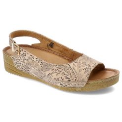 Beżowe Sandały Maciejka Eleganckie Obuwie Damskie. Brązowe klapki damskie Maciejka, z aplikacjami, ze skóry, bez obcasa, na koturnie, bez zapięcia. Za 239.00 zł.