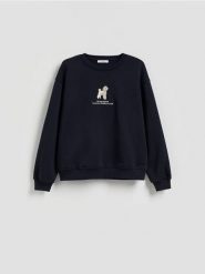 Bluza z haftem - granatowy. Niebieskie bluzy damskie Reserved, l, bez wzorów, z bawełny, bez kaptura. Za 89.99 zł.