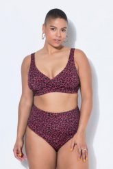 Damskie Top od bikini miękkie miseczki kolorowa panterka drapowanie. Fioletowe topy damskie Ulla Popken, plus size, bez wzorów, z elastanu, bez kołnierzyka, bez ramiączek. Za 111.99 zł.