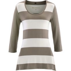 Shirt z dłuższymi bokami, rękawy 3/4 bonprix biało-brunatny w paski. Bluzki damskie bonprix. Za 37.99 zł.