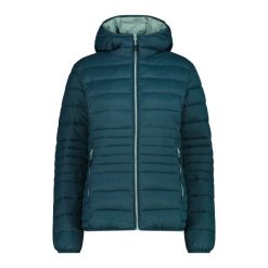 Kurtka puchowa z kapturem na zamek Sorona Aura damska CMP. Zielone kurtki sportowe damskie CMP, na zimę, bez wzorów, z puchu, z kapturem, trekkingowe. Za 425.00 zł.