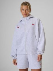 4F Bluza kibica regular z kapturem damska - szara L. Szare bluzy damskie 4f, l, bez wzorów, z dresówki, sportowe. Za 199.99 zł.