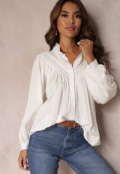 Biała Koszula Oversize z Bawełny Endona. Białe bluzki damskie Renee, m, z aplikacjami, z bawełny, eleganckie, bez kołnierzyka, bez ramiączek. Za 119.99 zł.