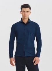 PAKO LORENTE – Granatowa koszula z dzianiny. Koszule męskie Pako Lorente, s, bez wzorów, z bawełny, bez kołnierzyka, bez ramiączek. Za 199.99 zł.