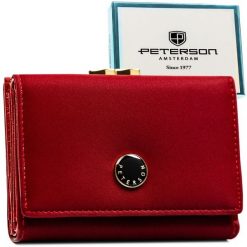 Średniej wielkości, czerwony portfel damski wykonany ze skóry naturalnej i ekologicznej PTN PS15-09-HNL Peterson. Czerwone portfele damskie Peterson, bez wzorów, ze skóry. Za 124.99 zł.