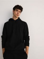 Bawełniana bluza z kapturem - czarny. Czarne bluzy męskie Reserved, l, bez wzorów, z bawełny, z kapturem. Za 139.99 zł.