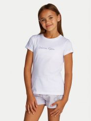 Calvin Klein Jeans T-Shirt Script Logo IG0IG02857 Biały Slim Fit. Białe t-shirty i topy dla dziewczynek Calvin Klein Jeans, bez wzorów, z bawełny, bez ramiączek. Za 69.99 zł.