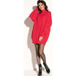 Czerwona Swetrowa Mini Sukienka z Półgolfem. Czerwone sukienki damskie Molly.pl, na jesień, z dzianiny. Za 139.90 zł.