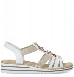 Rieker Rieker Sandals V0656-80 białe 40. Białe sandały damskie Rieker, bez wzorów, bez obcasa, bez zapięcia. Za 265.20 zł.