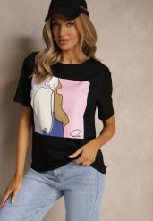 Czarny Bawełniany T-shirt z Geometrycznym Nadrukiem Mepressa. Czarne bluzki damskie Renee, s, bez wzorów, z bawełny, eleganckie, bez kołnierzyka. Za 39.99 zł.