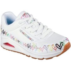 Buty sportowe damskie Skechers Uno Love All Aroun. Białe obuwie sportowe damskie Skechers, bez wzorów, ze skóry ekologicznej. W wyprzedaży za 490.00 zł.