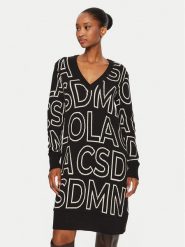 LOLA CASADEMUNT Sukienka dzianinowa LF2416004 Czarny Regular Fit. Czarne sukienki damskie LOLA CASADEMUNT, s, bez wzorów, z bawełny, bez kołnierzyka, bez ramiączek. Za 239.99 zł.