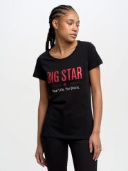Koszulka damska o klasycznym kroju czarna Brunona 906. Czarne t-shirty damskie Big Star, l, z aplikacjami, z bawełny, klasyczne, bez kołnierzyka. Za 89.99 zł.