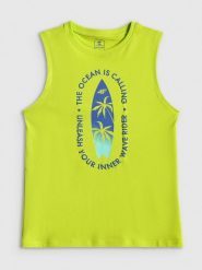 4F Koszulka bez rękawów regular z nadrukiem chłopięca - zielona 152 (11-12 lat). Zielone t-shirty dla chłopców 4f, bez wzorów, z bawełny, bez ramiączek. Za 39.99 zł.