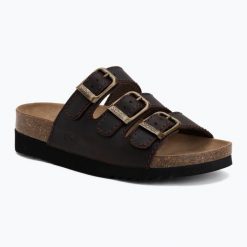 Klapki damskie Scholl Rio Wedge Ad Med. Brązowe klapki damskie Scholl, bez wzorów, z materiału, eleganckie, bez obcasa. Za 289.99 zł.