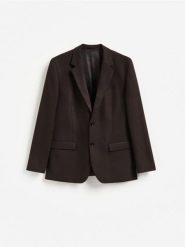 Marynarka slim fit z dodatkiem wiskozy - ciemnobrązowy. Brązowe marynarki męskie Reserved, bez wzorów, z tkaniny. Za 379.99 zł.