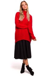 Czerwony Luźny Sweter z Półgolfem. Czerwone swetry damskie MOE, l, bez wzorów, z materiału, bez kołnierzyka, bez ramiączek, bez kaptura. Za 219.90 zł.