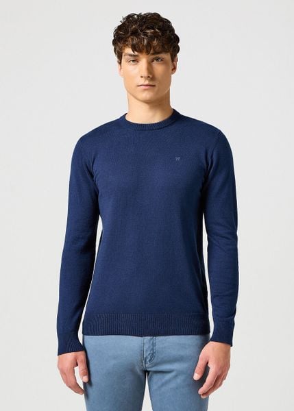 WRANGLER MĘSKA BLUZA KNIT SWEATER NAVY 112357427 W8F2017358. Niebieskie bluzy męskie Wrangler, m, bez wzorów, z bawełny, bez kaptura. W wyprzedaży za 129.99 zł.