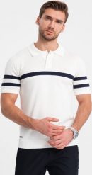 Ombre Koszulka męska polo z miękkiej dzianiny z kontrastowymi pasami - biała V1 OM-POSS-0118 XL. Białe koszulki polo męskie Ombre, m, bez wzorów, z dzianiny, bez ramiączek. Za 69.99 zł.