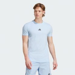 Koszulka Designed for Training Workout. Niebieskie koszulki sportowe męskie Adidas, xl, bez wzorów, z elastanu, bez kołnierzyka, bez ramiączek, na fitness i siłownię. Za 196.20 zł.