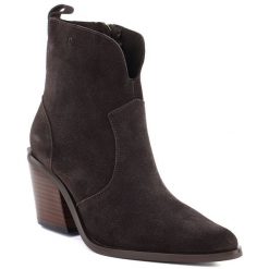 Skórzane botki damskie kowbojki brązowe Big Star TT274956. Brązowe botki damskie Big Star, ze skóry, retro, bez obcasa, bez zapięcia. Za 279.99 zł.