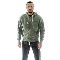 Bluza z bawełna z pełny zamek błyskawiczny na co dzień. Zielone bluzy męskie LEONE 1947 APPAREL, bez wzorów, z bawełny, bez kaptura. W wyprzedaży za 191.56 zł.