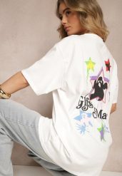 Biały T-shirt z Bawełną i Ozdobnym Nadrukiem Sovreti. Białe bluzki damskie Renee, m, z aplikacjami, z bawełny, bez kołnierzyka. Za 39.99 zł.
