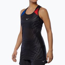 Koszulka do biegania damska Mizuno DryAeroFlow Graphic Tank. Czerwone koszulki sportowe damskie Mizuno, l, bez wzorów, ze skóry, bez kołnierzyka, bez ramiączek, do biegania. Za 119.99 zł.