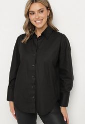 Czarna Bawełniana Koszula w Klasycznym Stylu Nalaris. Czarne bluzki damskie Born2be, l, bez wzorów, z bawełny, biznesowe, bez kołnierzyka, bez ramiączek. Za 99.99 zł.