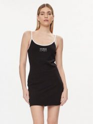 Guess Sukienka codzienna E4GK00 KBP41 Czarny Slim Fit. Czarne sukienki damskie Guess, na co dzień, xs, z aplikacjami, z bawełny, bez kołnierzyka, bez ramiączek, proste. Za 129.99 zł.
