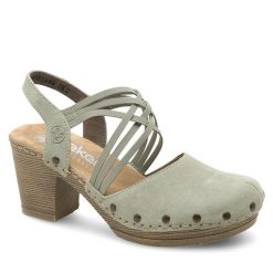 Sandały Rieker. Zielone klapki damskie Rieker, bez wzorów, bez obcasa, na słupku, bez zapięcia. Za 259.99 zł.