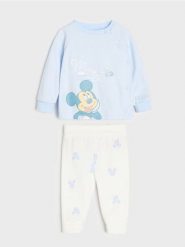 Bawełniany komplet: bluza i legginsy Mickey Mouse - niebieski. Niebieskie bluzy dla niemowląt Sinsay, bez wzorów, z bawełny, bez ramiączek, bez kaptura. Za 29.99 zł.