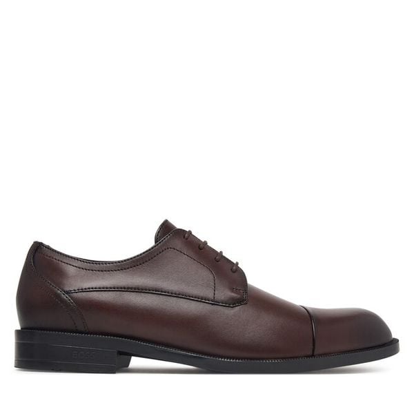 Półbuty BOSS. Brązowe eleganckie półbuty Boss, wizytowe, bez zapięcia. Za 894.99 zł.