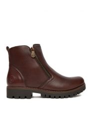 Rieker Botki CEO-78556-27 Beżowy. Brązowe botki damskie Rieker, ze skóry, bez obcasa, na płaskiej podeszwie, bez zapięcia. Za 369.99 zł.