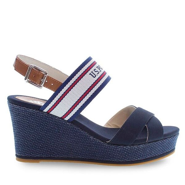 Sandały U.S. Polo Assn. Niebieskie sandały damskie U.S. Polo Assn., bez wzorów, bez obcasa, na koturnie, bez zapięcia. Za 209.99 zł.