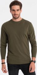 Ombre Męski longsleeve BASIC z okrągłym dekoltem - ciemnooliwkowy V7 OM-LSBL-0106 M. Zielone bluzki z długim rękawem męskie Ombre, m, bez wzorów, bez kołnierzyka. Za 79.99 zł.