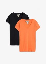 T-shirt z czystej bawełny organicznej (2 szt.). Czarne t-shirty damskie bonprix, bez wzorów, z bawełny, bez kołnierzyka. Za 45.98 zł.