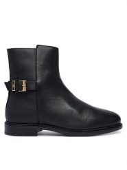 Tommy Hilfiger Botki Th Buckle Leather Ankle Boot FW0FW09486 Czarny. Czarne botki damskie Tommy Hilfiger, ze skóry, bez obcasa, na płaskiej podeszwie, bez zapięcia. Za 649.99 zł.