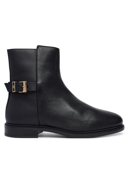 Tommy Hilfiger Botki Th Buckle Leather Ankle Boot FW0FW09486 Czarny. Czarne botki damskie Tommy Hilfiger, bez obcasa, na płaskiej podeszwie, bez zapięcia. Za 649.99 zł.