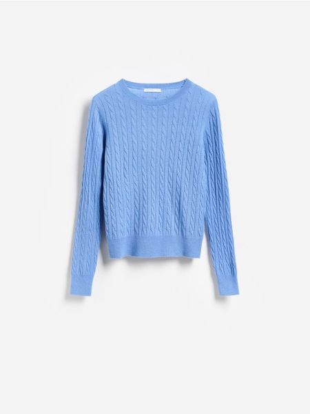 Sweter z wełną merino - niebieski. Niebieskie swetry damskie Reserved, l, bez wzorów, z dzianiny, bez kołnierzyka, bez ramiączek, bez kaptura. Za 179.99 zł.