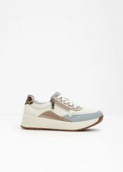 Wygodne sneakersy marki Rieker na podeszwie platformie w wygodnej tęgości. Białe obuwie sportowe damskie bonprix, bez wzorów. Za 369.99 zł.
