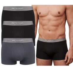 Bokserki męskie bawełniane rozmiar M majtki zestaw 3 pary czarne szare Peterson PTN MY-3-B01M. Czarne bokserki męskie Peterson, m, bez wzorów, z bawełny. Za 69.99 zł.