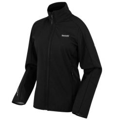 Kurtka damska softshell wodoodporny Moutdale. Czarne kurtki damskie Regatta, bez wzorów, z materiału, bez kaptura. Za 249.99 zł.