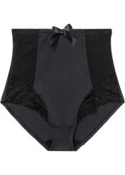 Figi panty shape, średni stopień modelowania sylwetki. Czarne figi damskie bonprix, bez wzorów, z koronki. Za 79.99 zł.