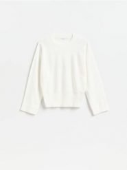 Sweter z lyocellem - złamana biel. Swetry damskie Reserved, l, bez wzorów, z dzianiny, bez kołnierzyka, bez ramiączek, bez kaptura. Za 129.99 zł.