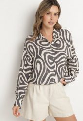 Czarno-Biała Klasyczna Koszula z Wiskozy w Abstrakcyjny Wzór Redasha. Czarne bluzki damskie Born2be, l, bez wzorów, z jeansu, eleganckie, bez kołnierzyka, bez ramiączek. Za 89.99 zł.