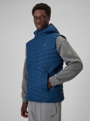 4F Bezrękawnik z wypełnieniem syntetycznym męski - granatowy L. Niebieskie kurtki męskie 4f, l, bez wzorów, z materiału, z kapturem. Za 229.99 zł.