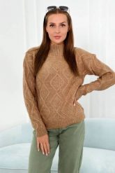 Sweter z ozdobnym splotem camelowy. Swetry damskie KESI, l, bez wzorów, z wełny, eleganckie, bez kołnierzyka, plus size, bez ramiączek, bez kaptura. Za 150.97 zł.
