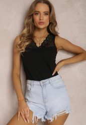 Czarny Top Telephedeia. Czarne koszule damskie Renee, l, bez wzorów, z bawełny, eleganckie, bez kołnierzyka, bez ramiączek. Za 24.99 zł.